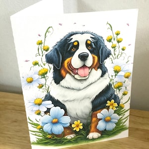 Carte de visite bouvier bernois , Vierge à l'intérieur , Imprimé , Floral , Fleurs , Cadeau , Animal , Meilleur ami , Noir , Marron , Écorce