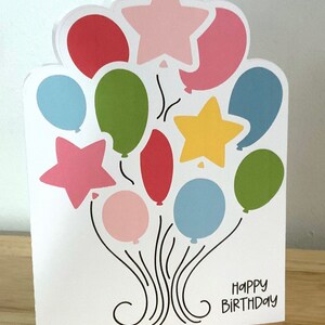 Carte ballon joyeux anniversaire, imprimée, vierge à l'intérieur, étoiles, flotteur, enfants, adultes, adolescents, amis, famille