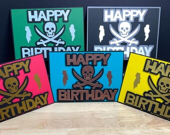 Happy Birthday Pirate Card , Sword , Skull , Sea , Kids , Invites , Gift , Friends , Family