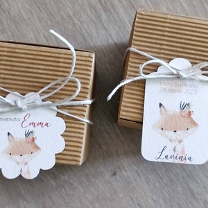 20 Tags / Biglietti per bomboniera Battesimo o nascita - volpe con fiori