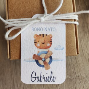 20 Tags/Biglietti per bomboniera con animali su aereoplano