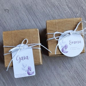 20 Tags/Biglietti per bomboniera con foglie lilla