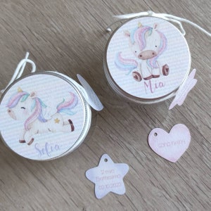 10 vasetti/barattolini decorati nascita Battesimo unicorno stella cuore