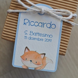 20 Tags / Bigliettini per bomboniera Battesimo/Nascita personalizzabili - tema volpe