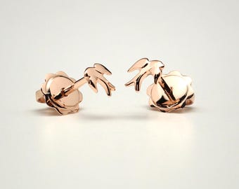 Orecchini a forma di rondine dorata, orecchini fatti a mano in oro massiccio per donna, piccoli orecchini per bambini, graziosi orecchini per bambini, gioielli estoni