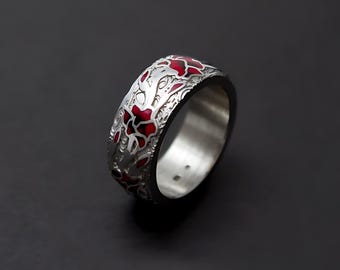 Sterling Silver Flower Ring Gift For Her, Dainty Silver Enamel Jewelry Anniversary Gift, Mother Rings, Daughter Ring Handmade Silver Jewelry