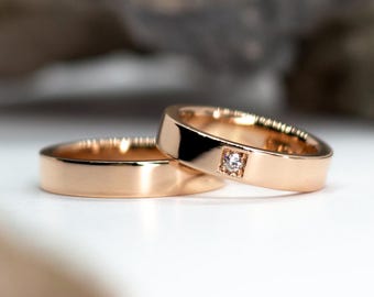 Personalized Gold Rings Gift, Dainty Gold Rings, Minimalist Solid Real Gold Band, Unique Handmade Ring Gift Natural Diamond Gift For Him Her