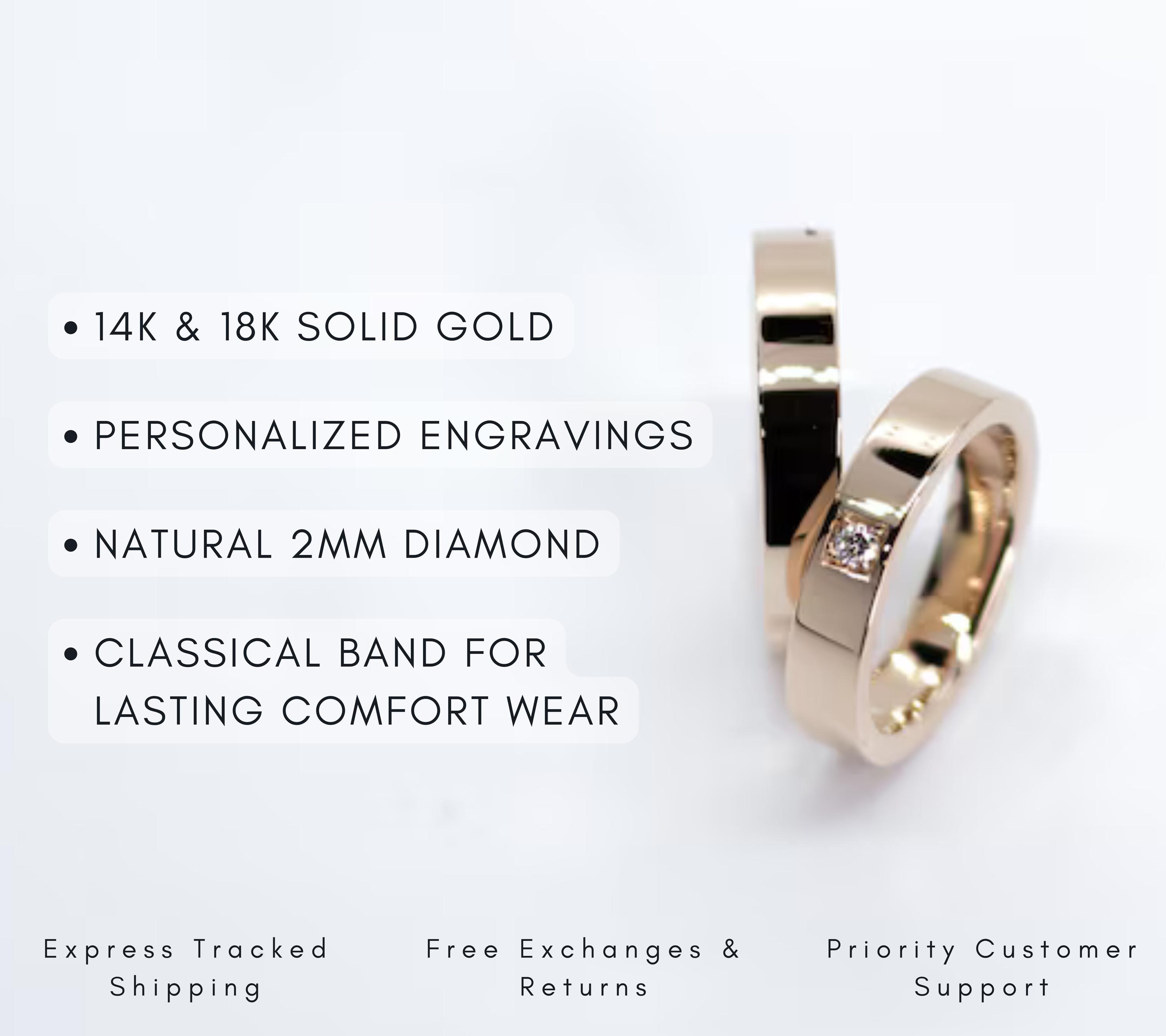 Custom Matching Solid Gold Rings Set for Couples, Dainty Real Gold ...