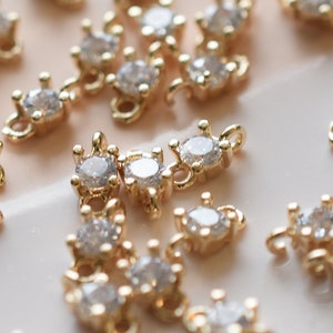 Tiny 2 Loop Gold Cubic Zirconia Connector Pendant Charm   handmade  craft  earring Jewelry,