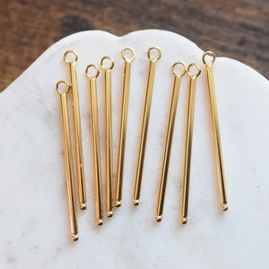 18k Gold Plated Brass Bar 2 Loop Stick Charm Pendant 44x4mm    handmade  craft  earring  Jewelry,