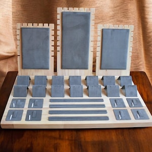 Velvet Jewelry Display Tray: Wood Base, Necklace, Ring & Earring Organizer