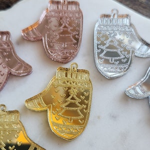 2 or 6 Laser Cut Holiday Christmas Mittens Acrylic Charm Pendant    handmade  craft  earring Jewelry,