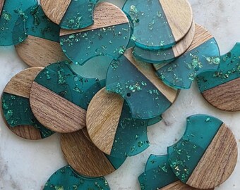 Wood & Teal Resin Earring Charms, 23 Pieces
