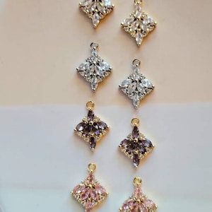 2 Silver Gold Geometric Deco Rhinestone Sparkle Charms    handmade  craft  earring Jewelry,
