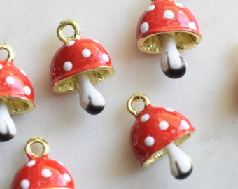 Enamel Mushroom Charm: Handmade Red & White Pendant
