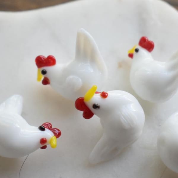 Lampwork Chicken Beads: Farm Animal Craft Supply