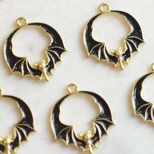 Enamel Bat Charm Earrings Halloween Jewelry Making Supplies Handmade Beaded Fall Gift