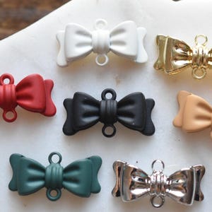 Matte Christmas 2 Loop Bow Holiday Rubberized Colorful Connector Pendant Charm Jewelry,