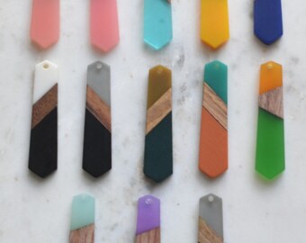 Wood & Acrylic Earring Charms: Handmade Jewelry Supplies (49x12mm)