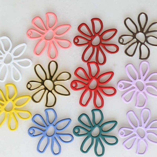 2 Earring Supplies Painted Charm Flower Charm Handmade Jewelry Craft Supplies Flower Earring Charm Spring Earring Flower Pendant Supply Heap