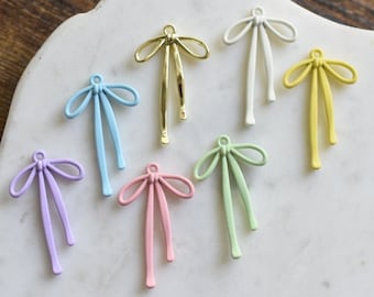 2 Pieces Bow Holiday Rubberized Colorful Connector Pendant Charm    Handmade   Earring