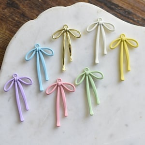 2 Pieces Bow Holiday Rubberized Colorful Connector Pendant Charm    Handmade   Earring