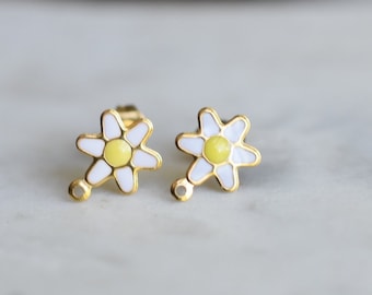 Enamel Stud Earrings Daisy Earrings Jewelry Supplies Handmade Jewelry Stud Earring Daisy Stud Flower Earrings Craft Supplies