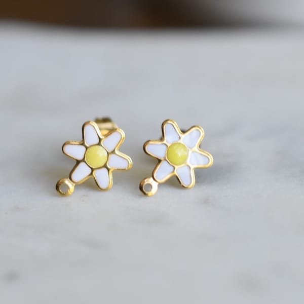 Enamel Stud Earrings Daisy Earrings Jewelry Supplies Handmade Jewelry Stud Earring Daisy Stud Flower Earrings Craft Supplies