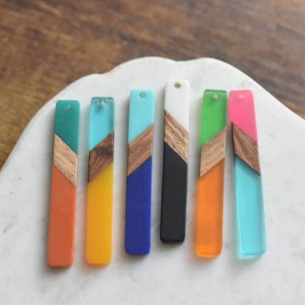 Two Tone Stick Wood Acrylic Charm Connector Earring 8x44mm Jewelry Supplies Earring Supplies Resin Earrings Craft Supplies