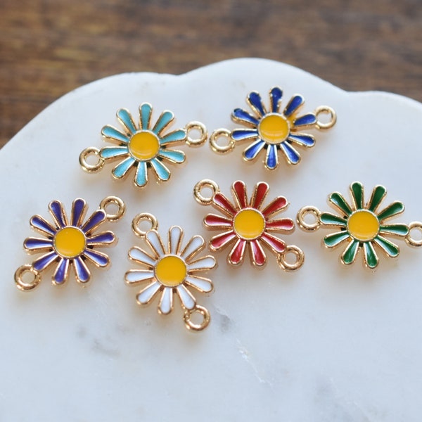 Two Loop Little Enamel Daisy Flower Connector Supply Jewelry Supplies Spring Summer  jewelry supplies handmade jewelry craft supplies
