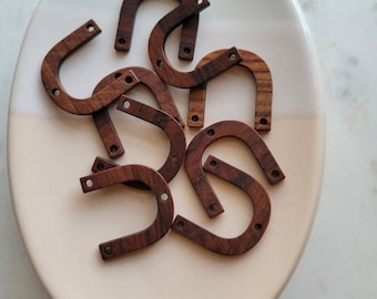Handmade Walnut Wood U Shape Link Earring Connector Charms for Beaded Jewelry Making