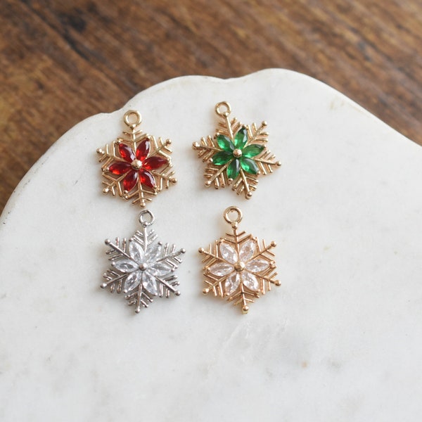 Large Cubic Zirconia Gold Snowflake Christmas Charms Jewelry Supplies Holiday Jewelry Christmas Gift Snowflake Charm Crystal Snowflake