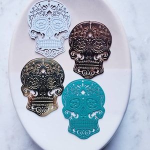 CLOSEOUT 3 PAIRS Painted Brass Large Gold Skull Connector Pendant    handmade  craft  earring Jewelry,