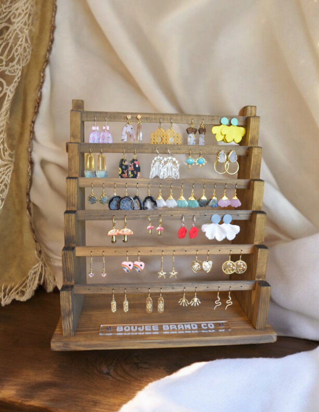 Wood Earring Display Stand: Market Jewelry Organizer
