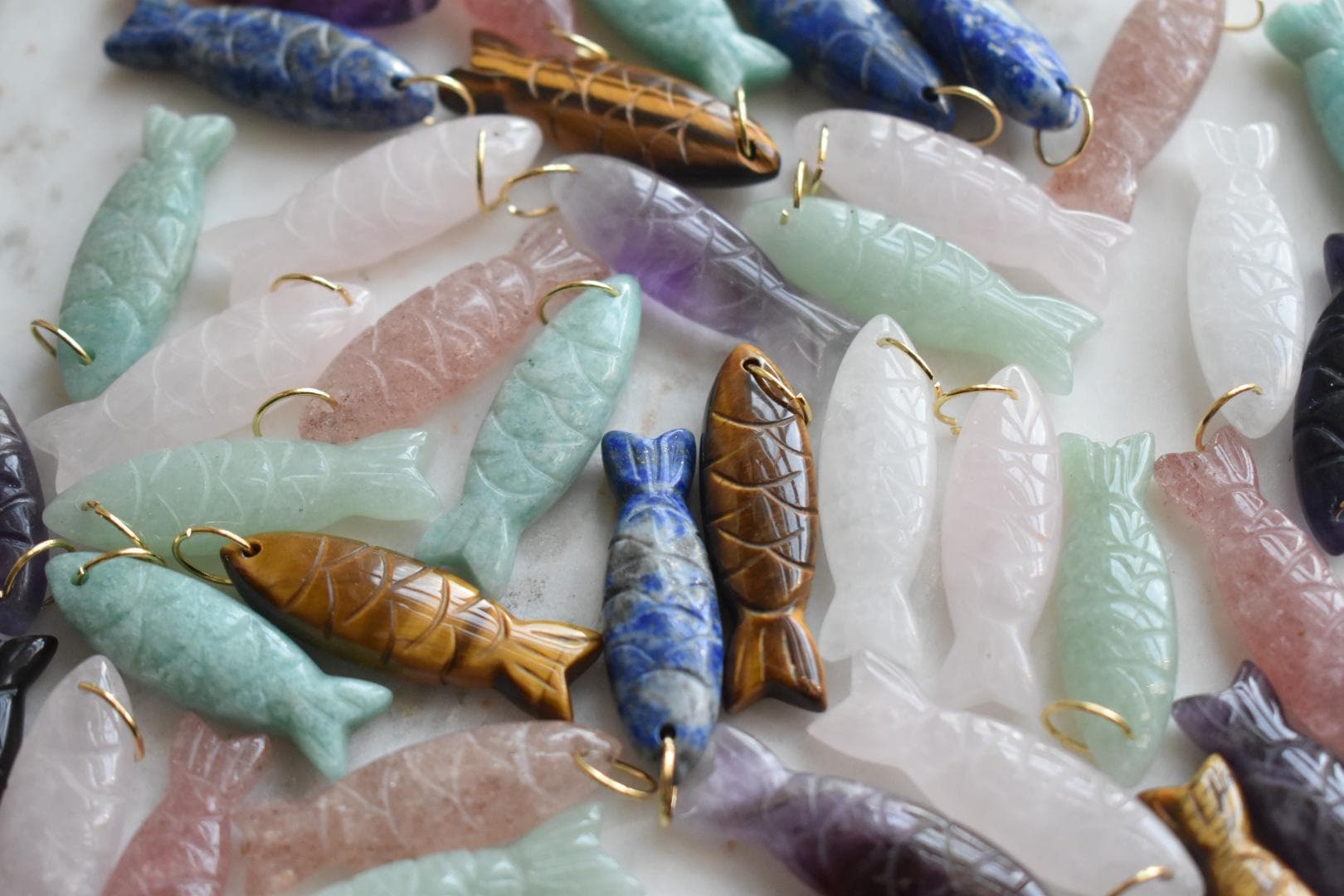 Stone carved fish charm - Etsy 日本
