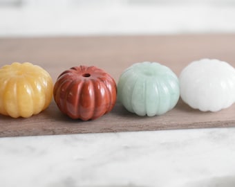 Carved Gemstone Pumpkin: Handmade Fall Necklace Pendant - Aventurine, Jade, Jasper