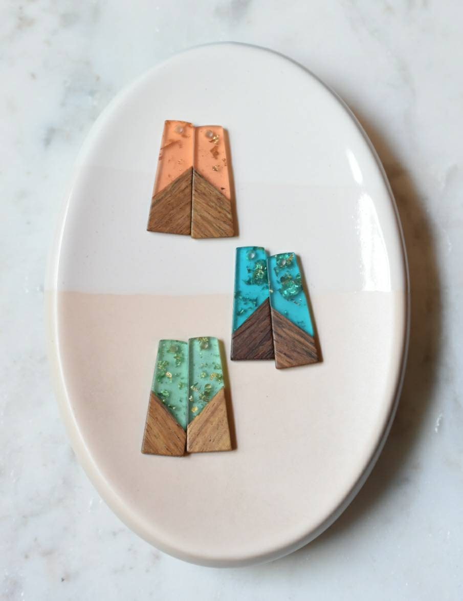 Little Trapezoid Wood Acrylic Charm Connector Earring 30x12mm