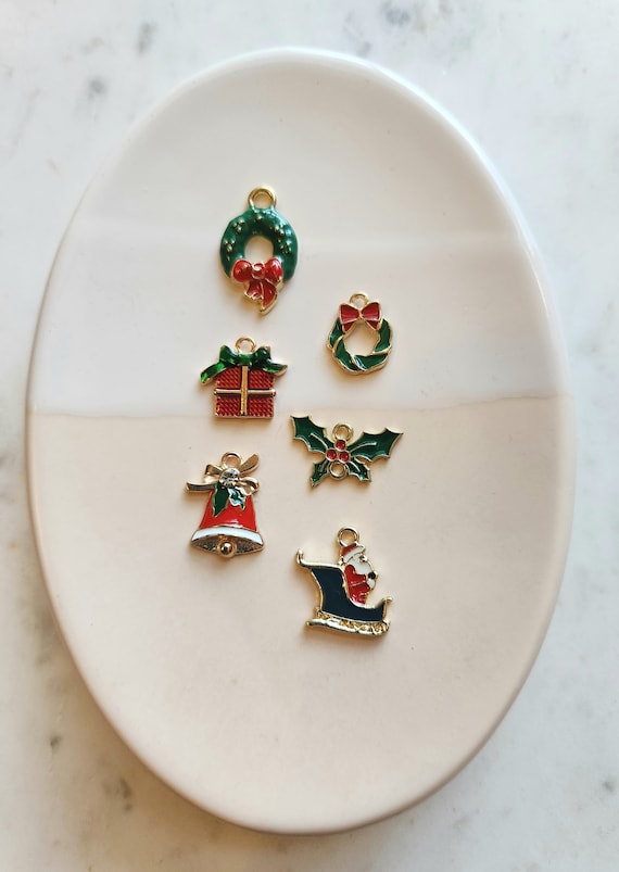 2 or 6 Christmas Holiday Enamel Charms Tree Wreath Holly    handmade  craft  earring Jewelry,