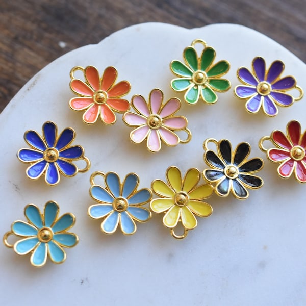 Enamel Daisy Flower Spring Painted Charm Pendant Jewelry Supplies Handmade Jewelry Nickel Free 17x15x5mm