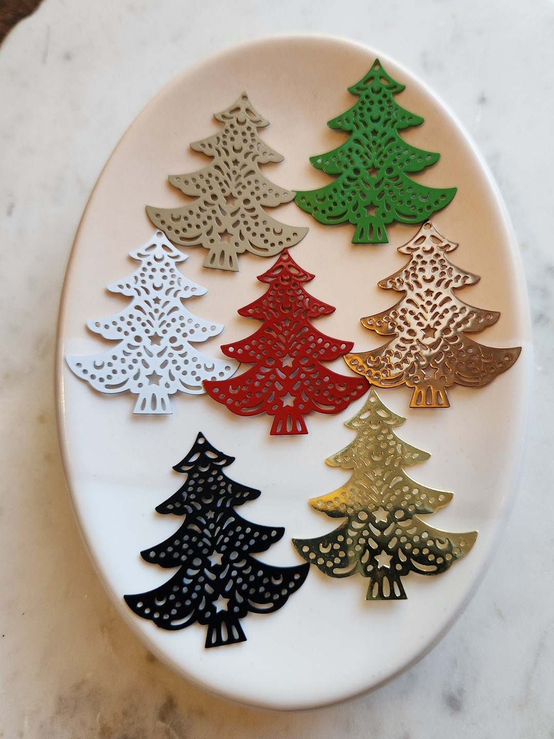 2 Painted Brass Christmas Tree Connector Pendant Jewelry Supplies