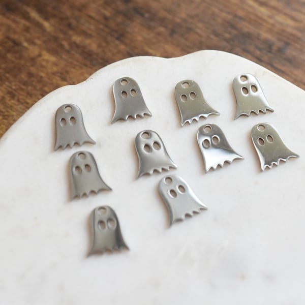 2 Small Stainless Steel Silver Jewelry Supplies Halloween Charms Halloween Jewelry Handmade Jewelry Ghost Charm Ghost Pendant