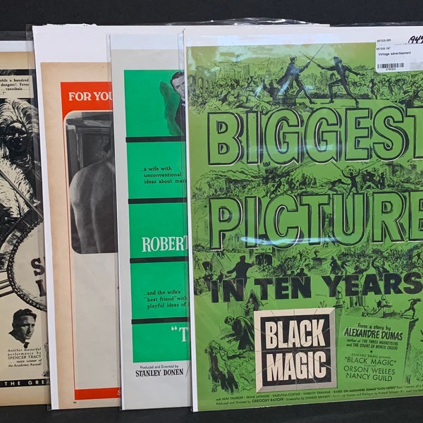 Vintage Magazine Movie Ads Black Magic 1949 The Grass is Greener 1960 Pete n Tillie 1972 Stanley and Livingstone 1939 Life Magazine Movie Ad