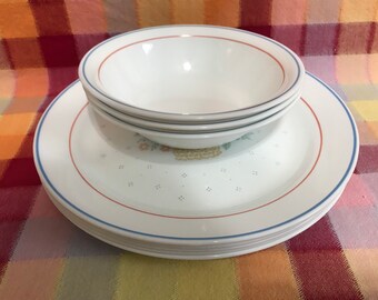 Beige Country Morning-Corelle Abundance 6" Saucer Plate Blue/Maroon Band 