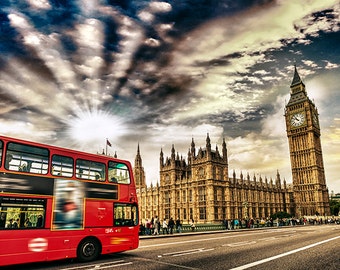 United Kingdom - London - Westminster Bridge and red double decker bus - SKU 0064