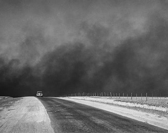 Heavy black clouds of dust rising over the Texas Panhandle, Texas - 1936 - vintage photo - SKU 0187