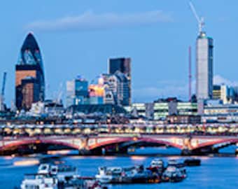 United Kingdom - London - Panorama of St. Paul Cathedral and Skylines From Waterloo Bridge along River Thames - SKU 0022