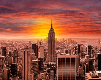 United States - New York - A panorama of New York city shot from the Top of the Rock at sunset - SKU 0011