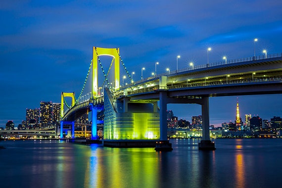 Japan Tokyo Rainbow Bridge From Odaiba At Dusk Sku 0049 Etsy