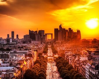 France - Paris -  View on La Defense and Champs-Elysees at sunset - SKU 0076