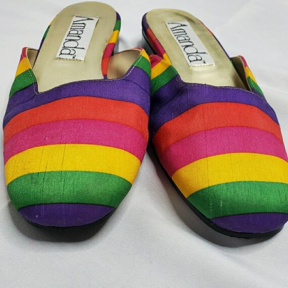 VINTAGE rainbow stripe pride slide on flats shoes